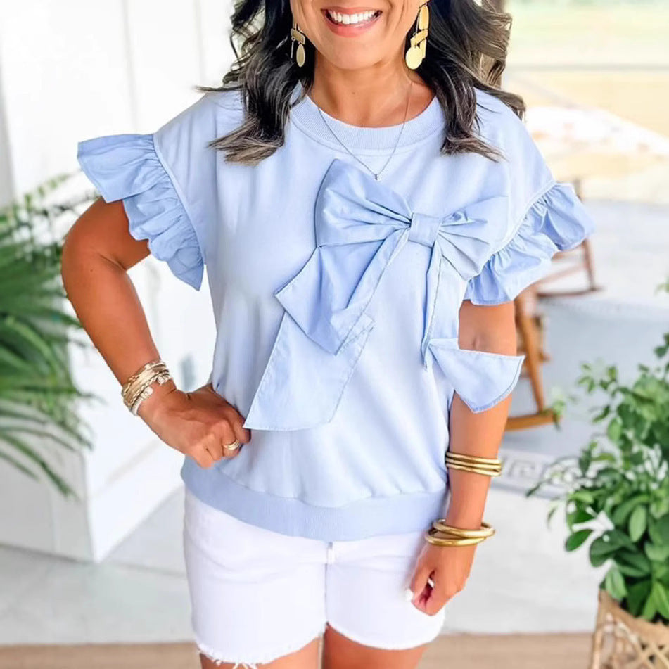 Femme Volants Nœuds Détail Pull Top Chic und Stil
