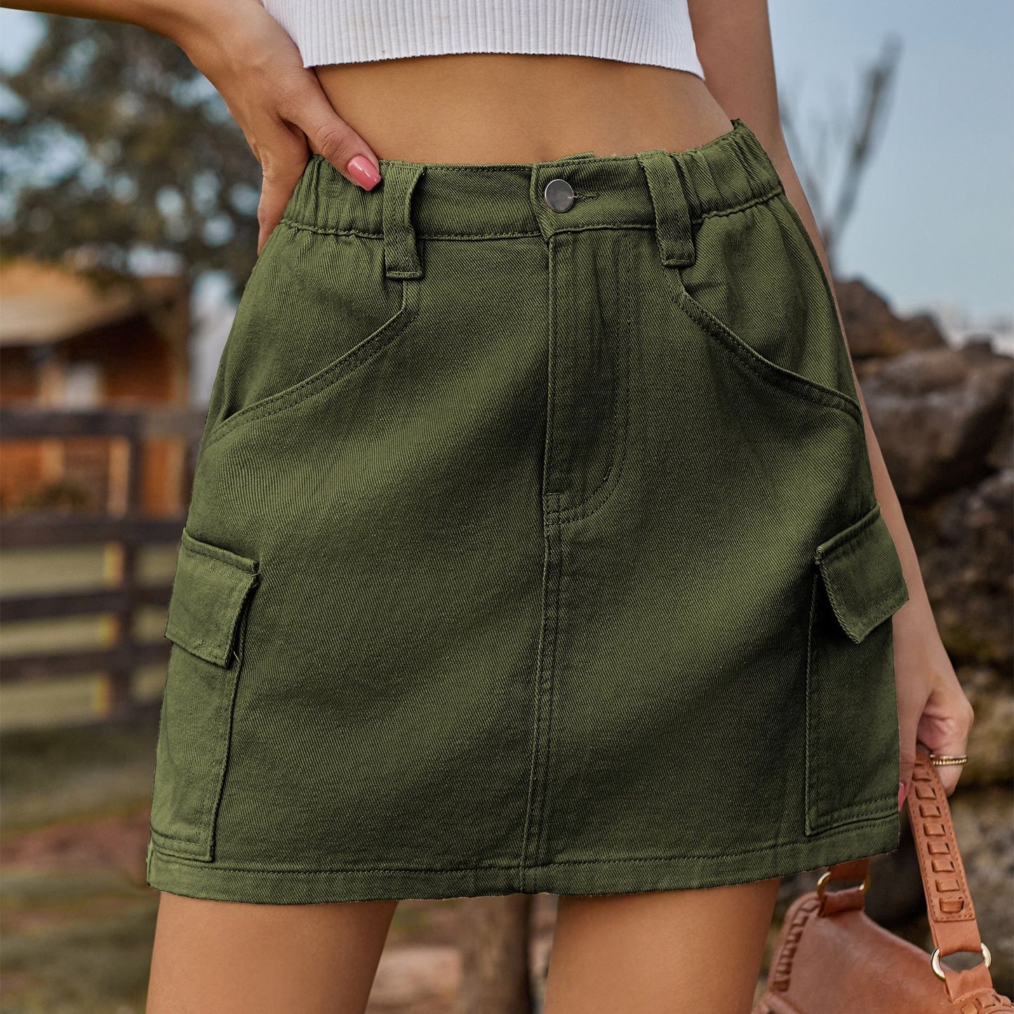 Robe mini cargo pour femmes avec poches latérales pratiques et taille élastique Chic et стиль