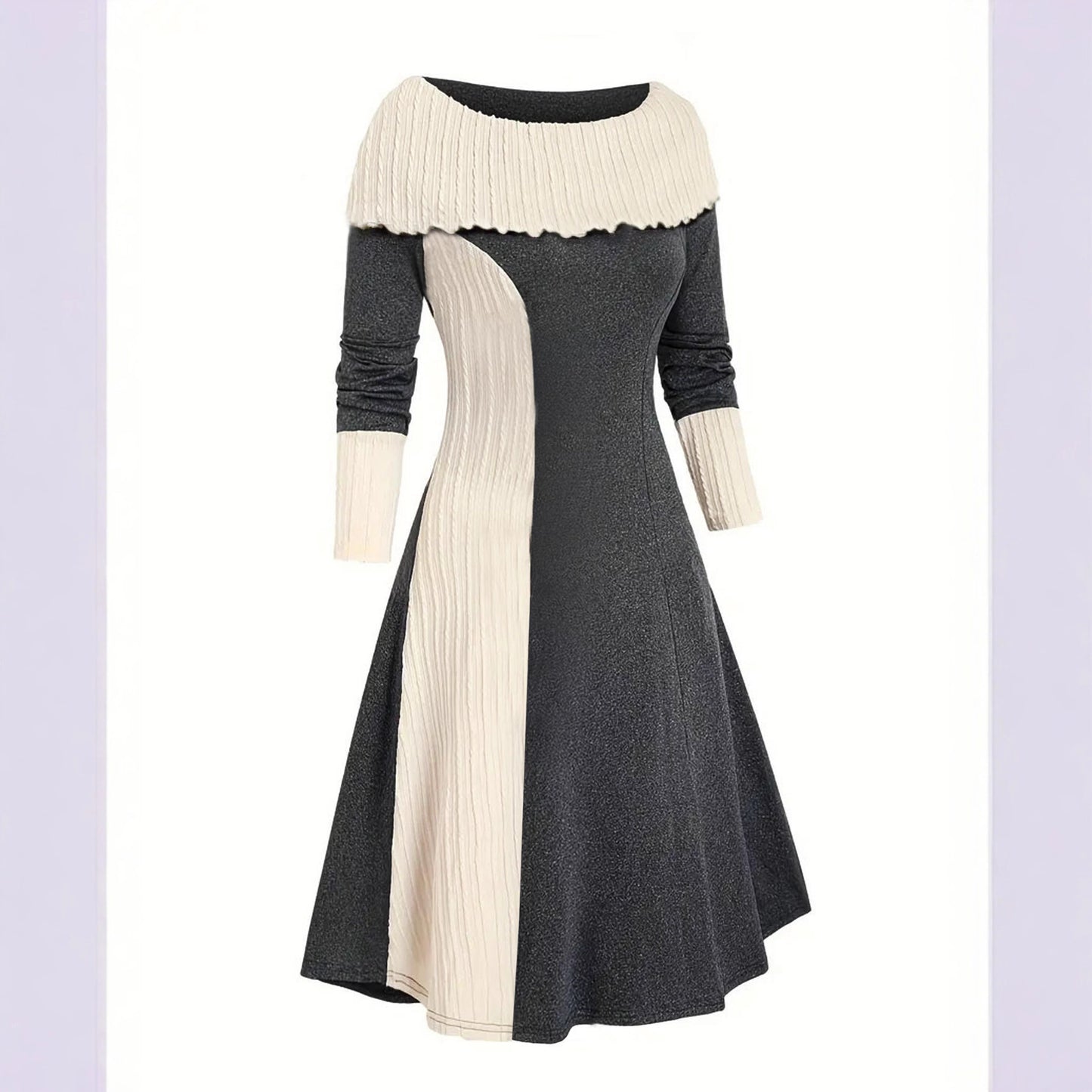 Dames élégante et tendance robe avec col plissé Chic und Stil