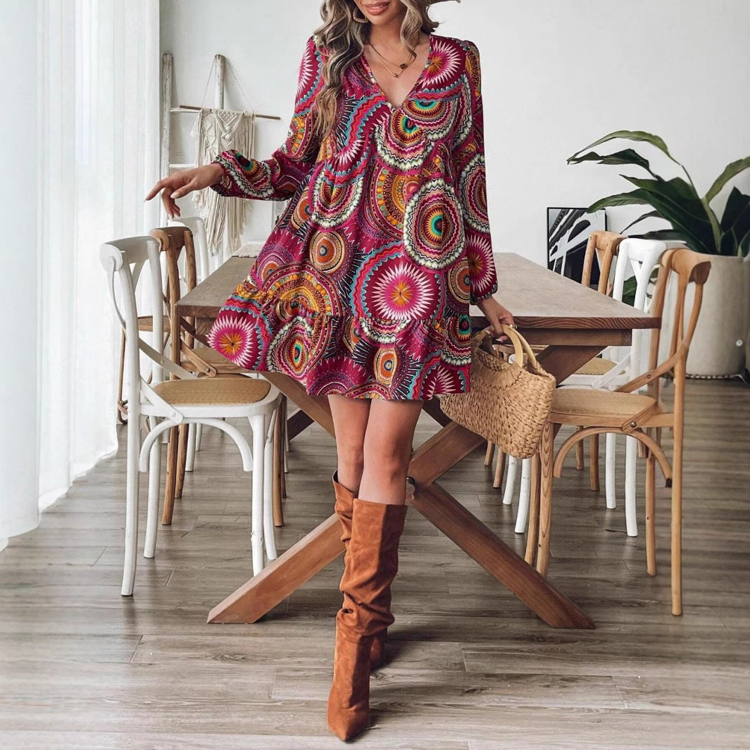 Robe mini imprimée bohémienne Chic und Stil pour femmes