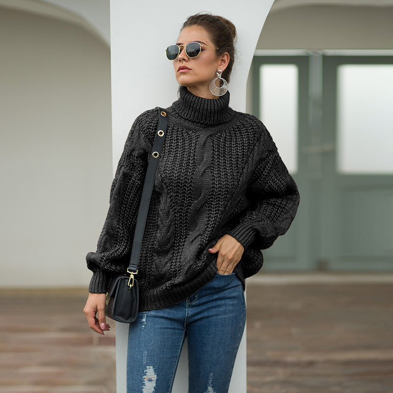 Pull en grosse maille pour femmes avec col montant et design de torsades texturé Chic und Stil