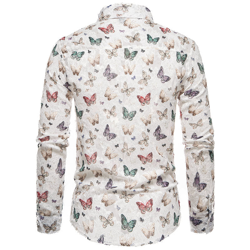 Chemise à manches longues pour hommes avec un motif de papillon accrocheur et en tissu de coton de haute qualité Chic und Stil