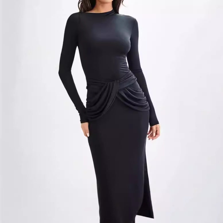 Dames Robe Maxi Élégante avec Drapé Décoratif Chic und Stil