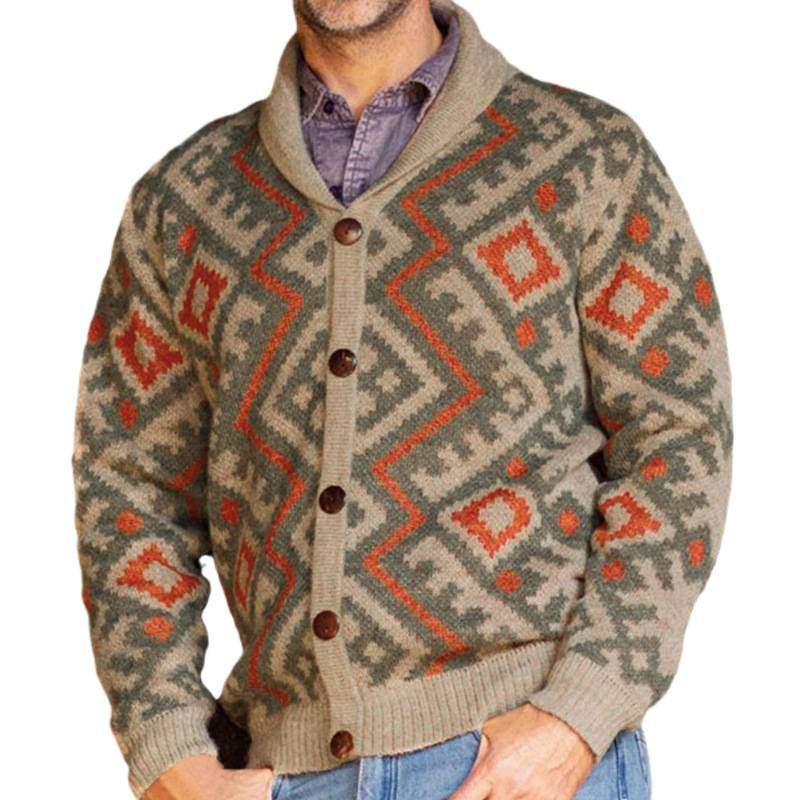 Men's knit jacket with geometric pattern and comfortable shawl collar Chic and Style