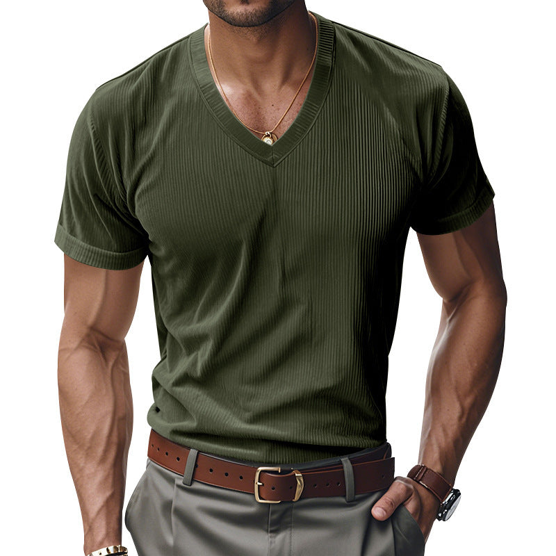 T-shirt en tricot à manches courtes pour hommes avec décolleté en V Chic und Stil