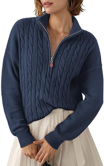 Pull en grosse maille pour femmes avec col montant et demi-zip Chic und Stil