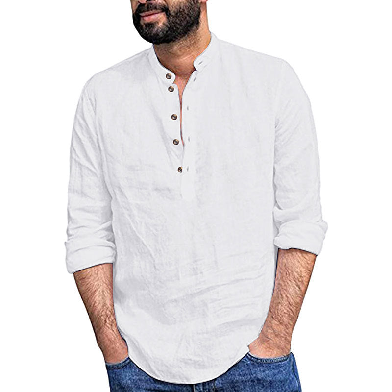 Chemise à manches longues décontractée pour hommes avec patte de boutonnage et col montant Chic und Stil