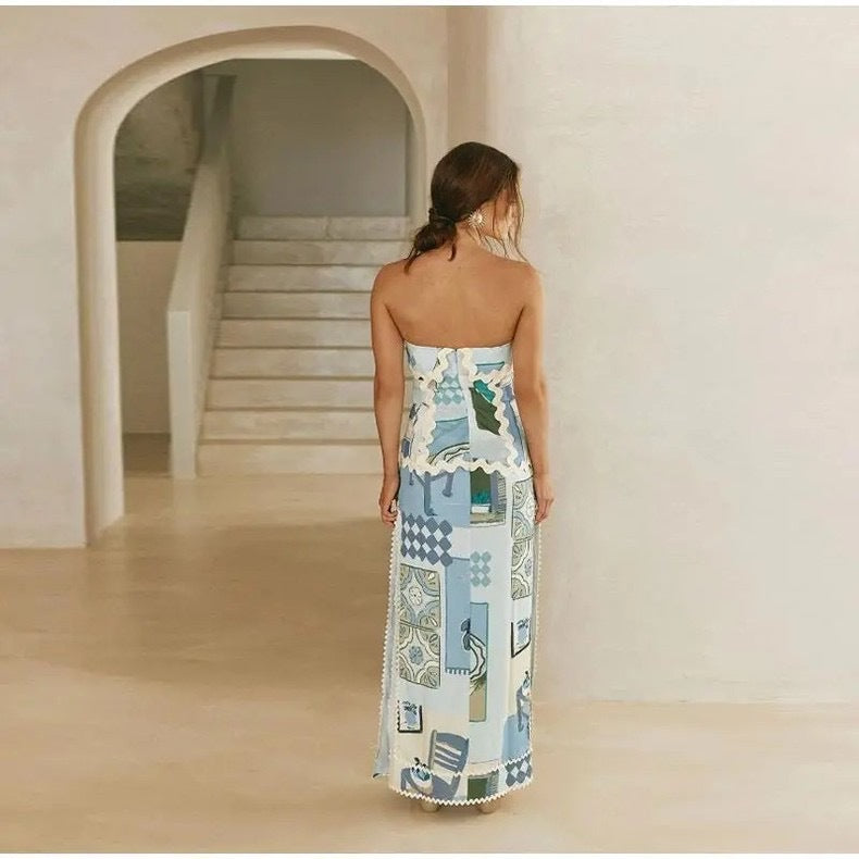 Robe maxi bandeau pour femmes avec un design imprimé ludique et un ourlet élégant Chic und Stil