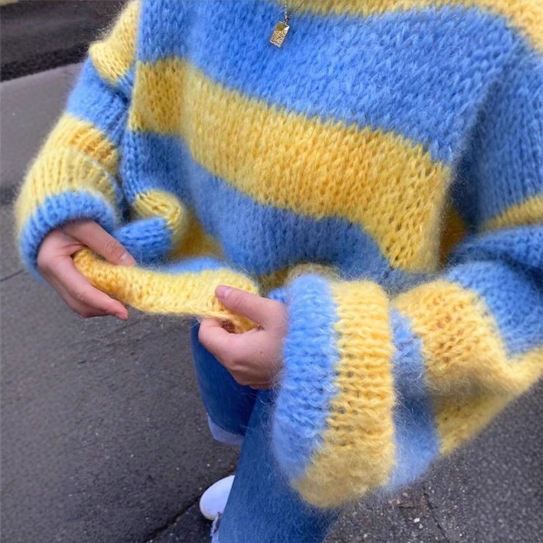 Dames Pull en maille surdimensionné avec motif rayé frappant Chic und Stil