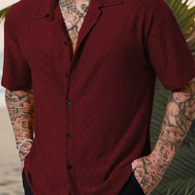 Chemise à manches courtes pour hommes avec broderie délicate en dentelle Chic und Stil
