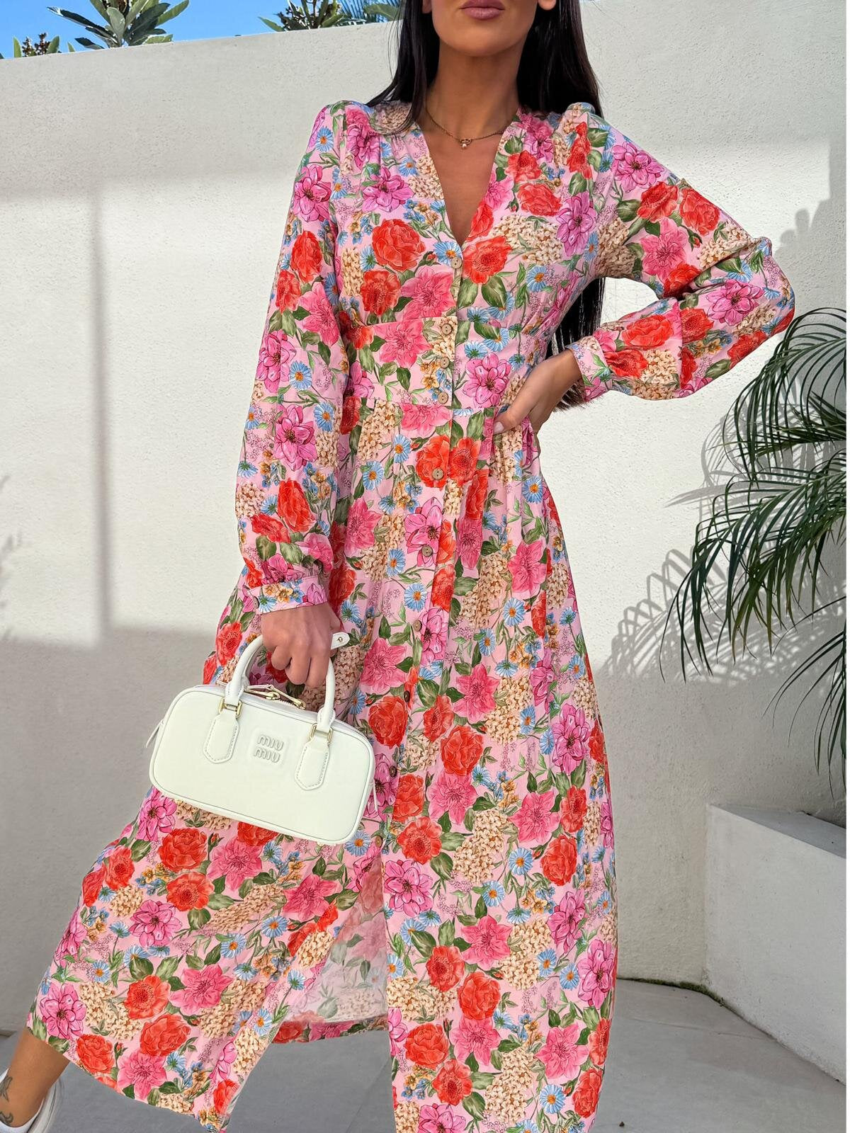 Robe maxi imprimé floral pour femmes avec patte de boutonnage Chic und Stil