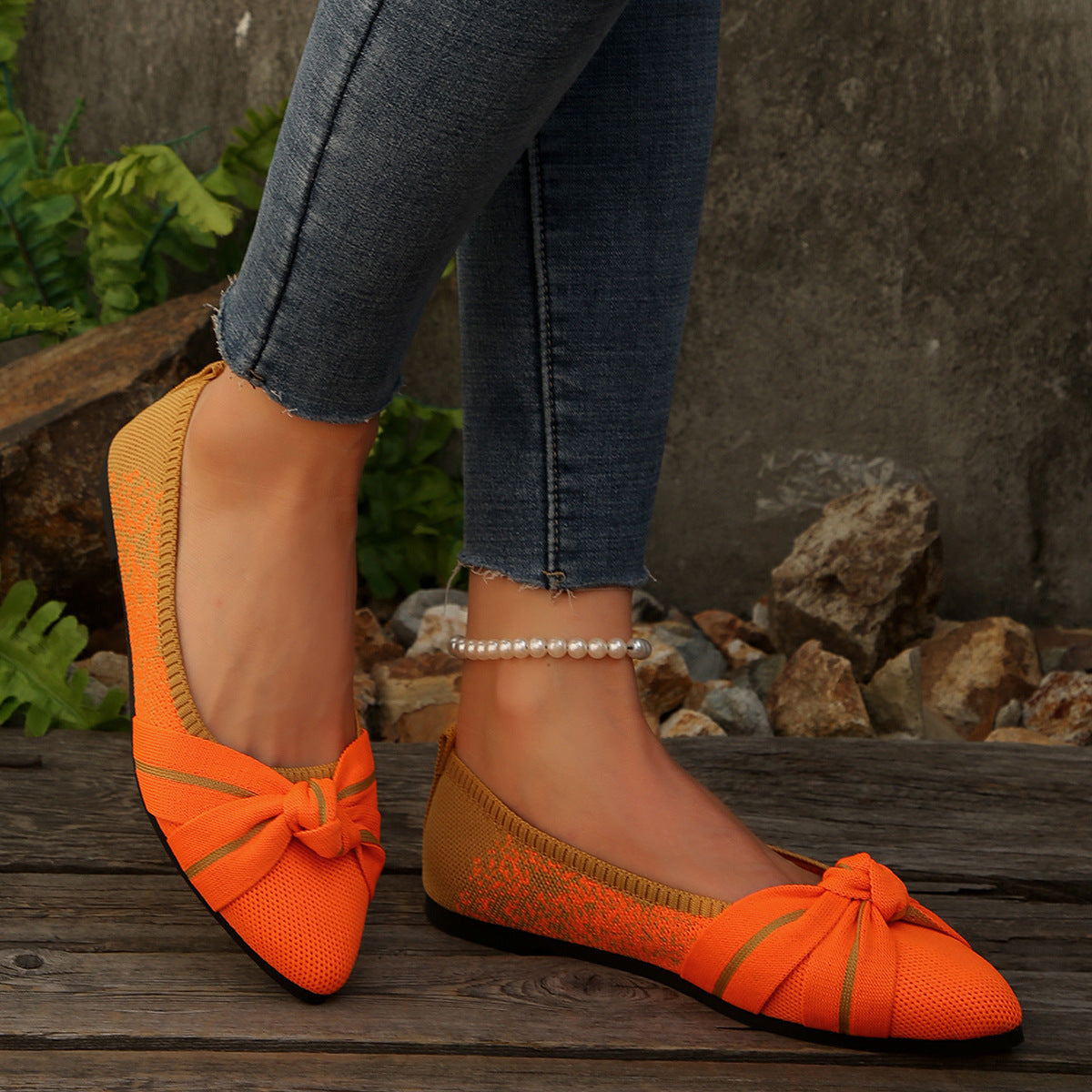 Ballerines élégantes pour femmes avec décoration en nœud et design de chaussure pointue Chic und Stil