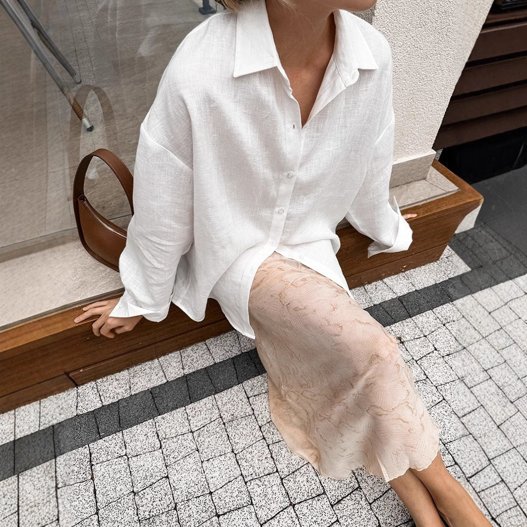 Chemise en lin surdimensionnée à boutons pour femme Chic und Stil