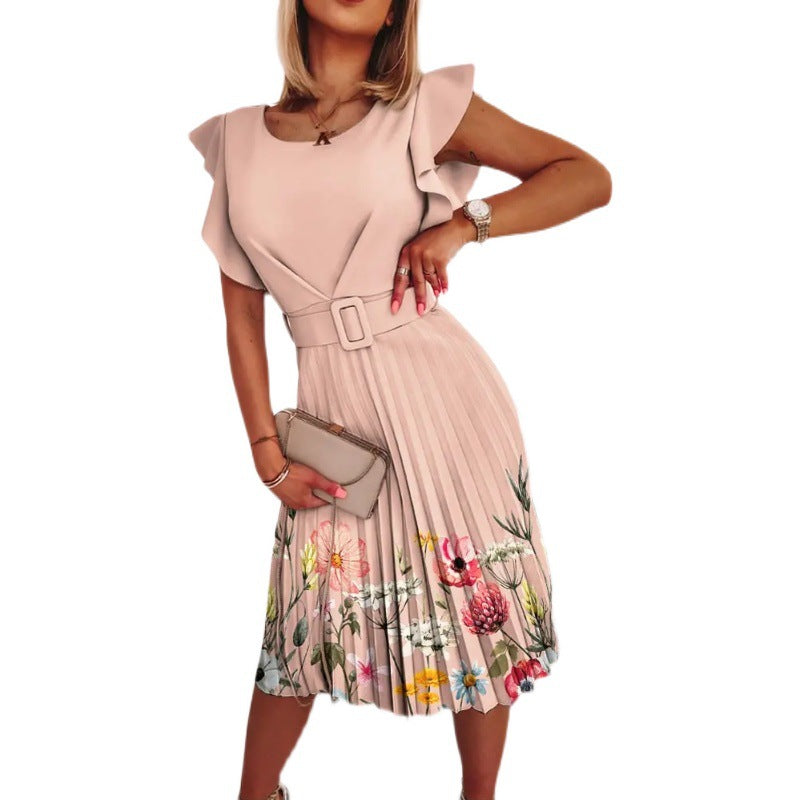Robe midi femme avec plis et accent floral ainsi que ceinture cintrée Chic und Stil