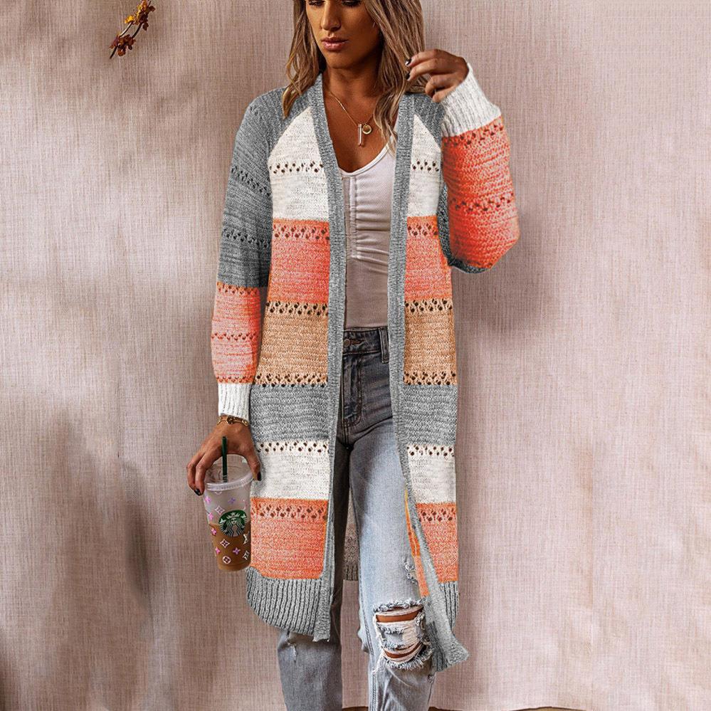 Veste en tricot pour femmes au style patchwork rétro avec des manches longues et une ouverture devant Chic und Stil