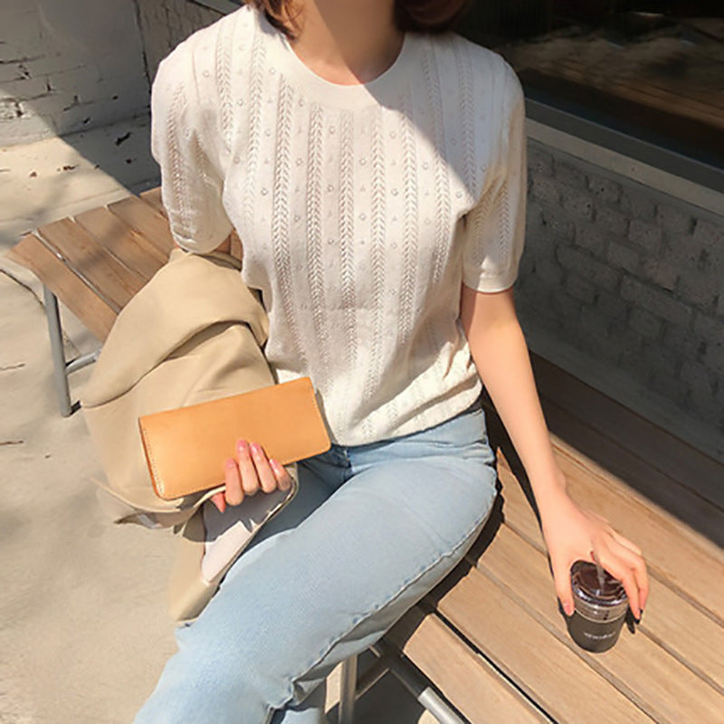 T-shirt en maille texturée à manches courtes pour femmes Chic und Stil