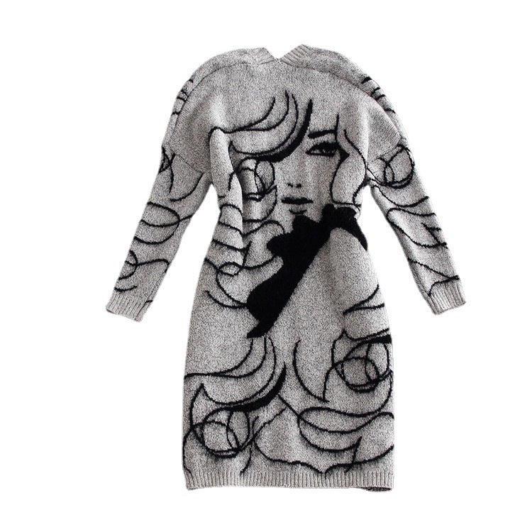 Robe en tricot pour femmes avec un design graphique artistique et un élégant décolleté en V Chic und Stil