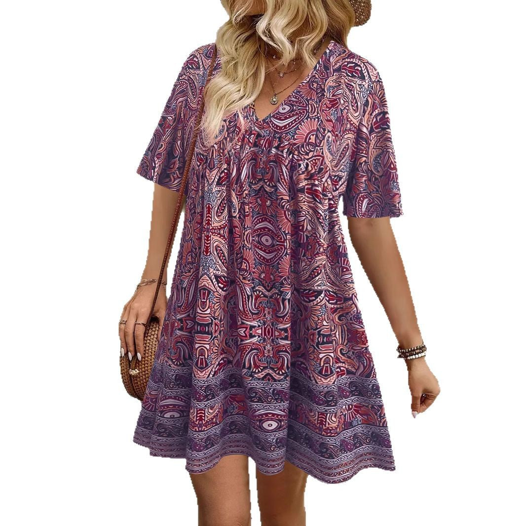 Dames Bohemian Imprimé Flottant Robe Chic und Stil