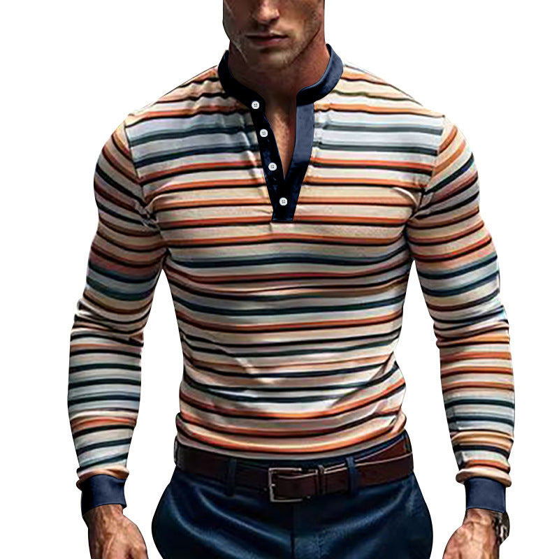 Homme T-shirt Henley à manches longues avec motif en fines rayures et col moderne Chic und Stil