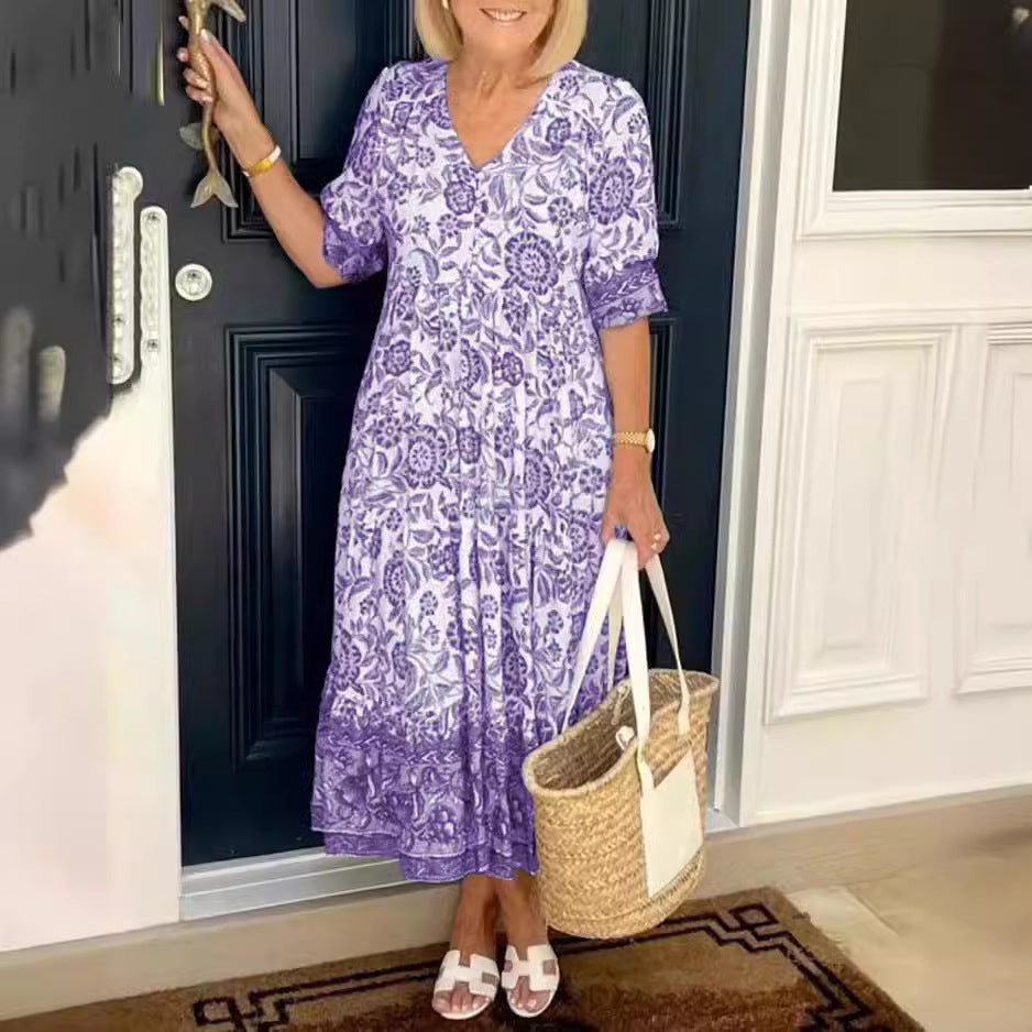 Robe midi chic et stylée à motifs floraux pour femmes