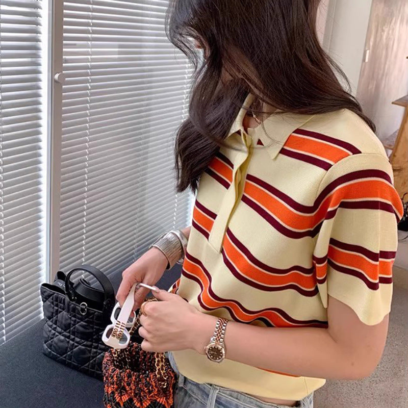 Chemise polo à rayures à manches courtes pour femmes Chic und Stil