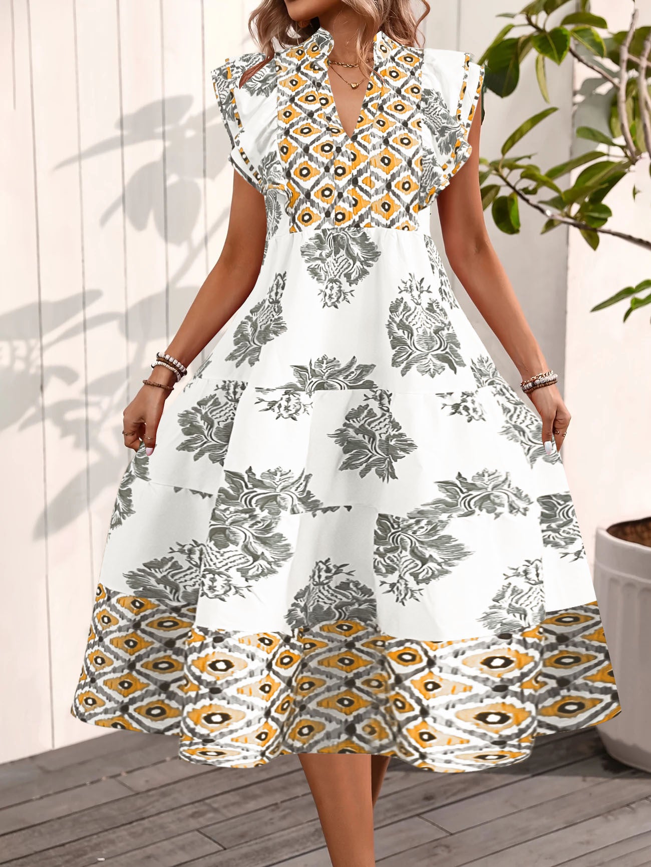 Robe maxi fleurs pour femmes avec manches courtes Chic und Stil