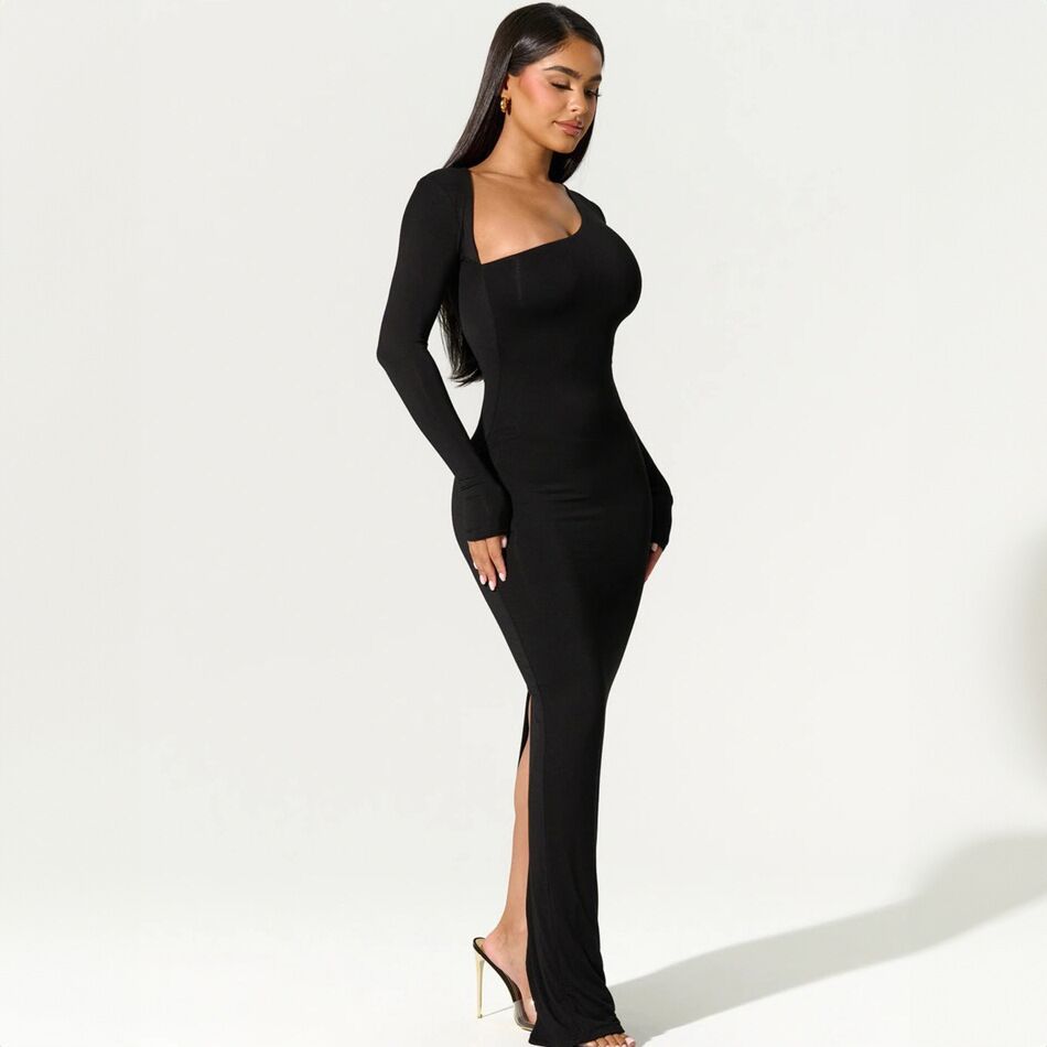 Robe maxi enveloppante élégante pour femmes avec décolleté asymétrique Chic und Stil