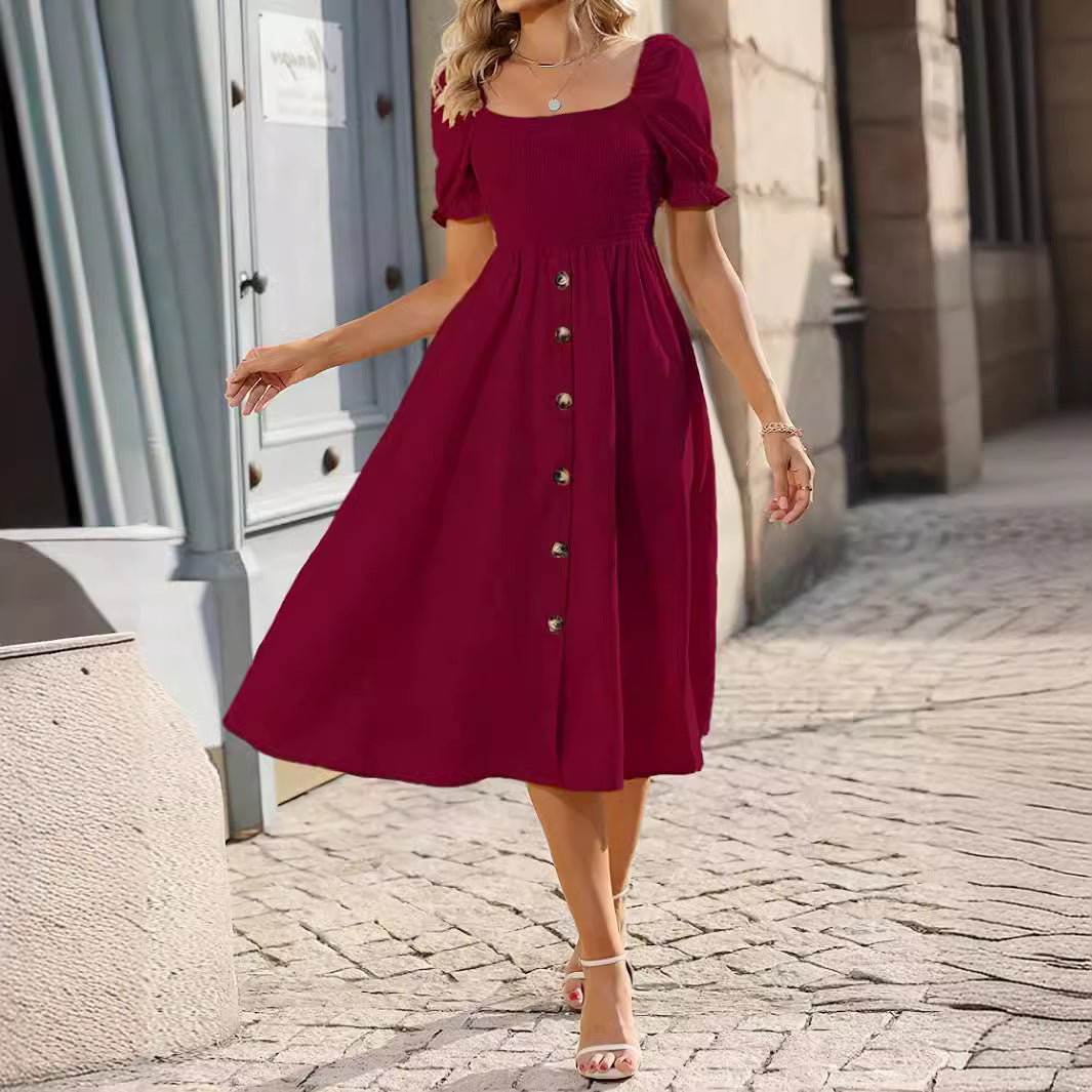Robe midi à boutons sur le devant avec manches bouffantes Chic und Stil