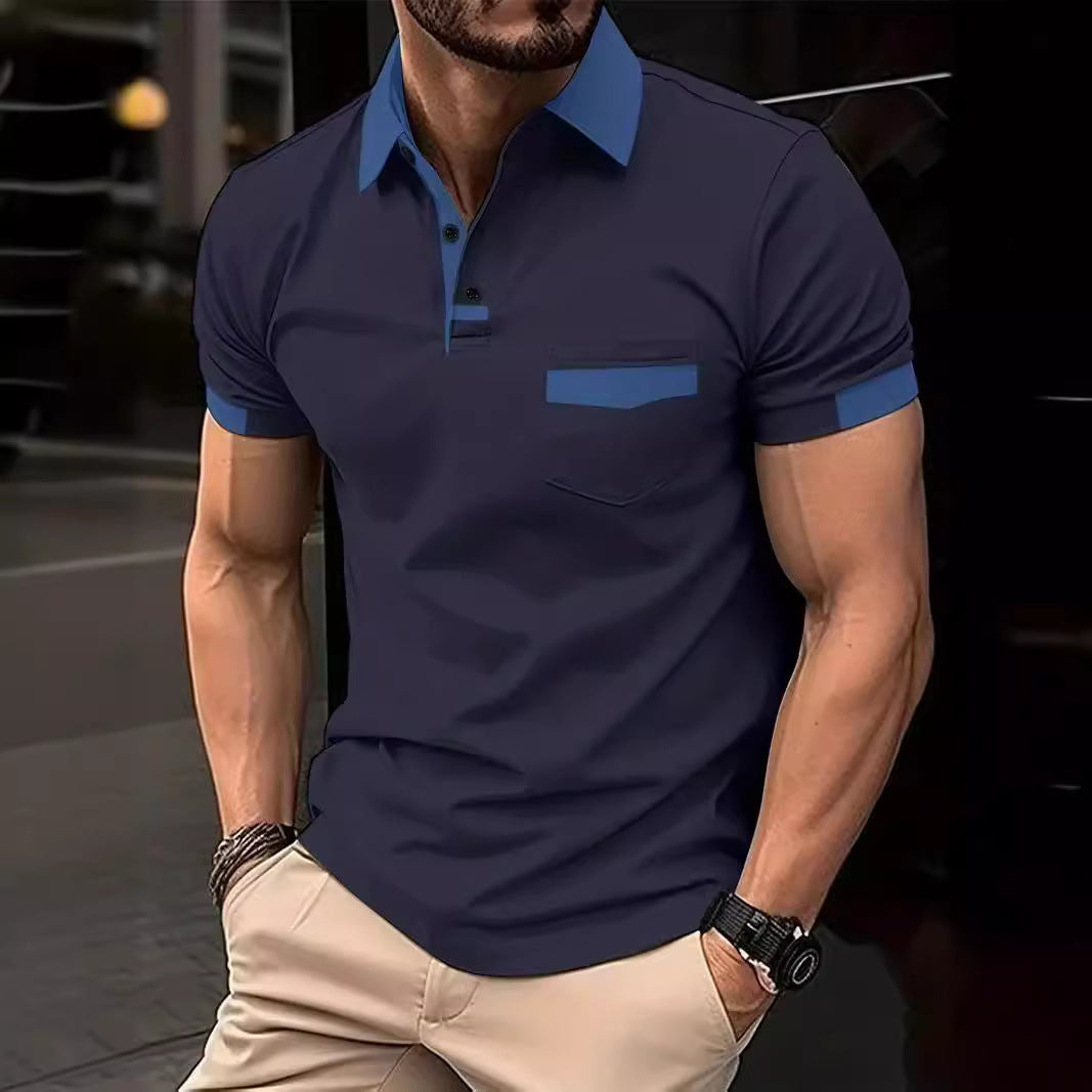 Polo de loisirs à manches courtes pour hommes avec poche contrastante Chic und Stil
