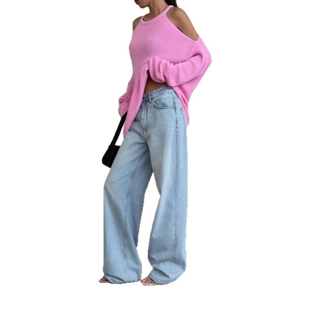 Pull-over en tricot décontracté pour femmes avec design d'épaule ouverte et motif côtelé doux Chic und Stil