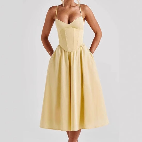 Robe midi élégante pour femme avec bustier intégré et jupe volumineuse Chic und Stil