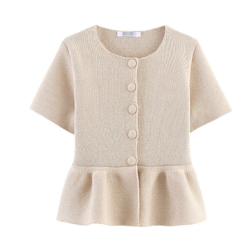 Blouse à fleurs à manches courtes pour dames avec volant évasé Chic und Stil
