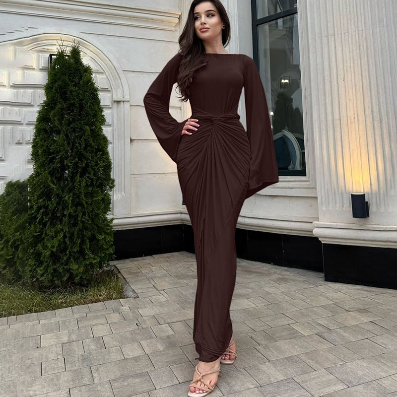 Robe maxi élégante pour femmes avec ourlet incurvé et manches chauve-souris décontractées Chic und Stil