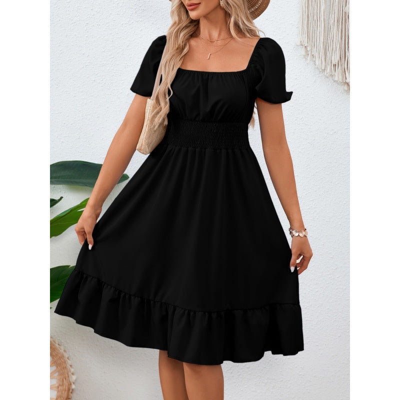 Robe femme à encolure carrée smockée en A avec ourlet à volants Chic und Stil