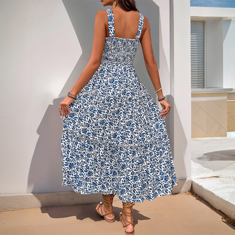 Robe Maxi Smockée à Imprimé Floral pour Femme Chic und Stil