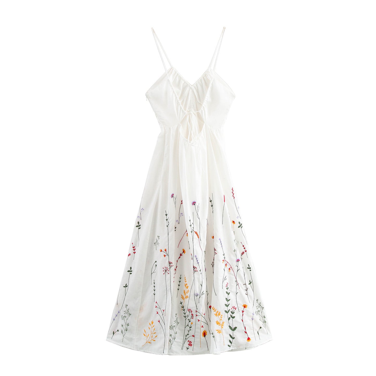 Robe à bretelles spaghetti pour femmes avec broderies florales Chic und Stil