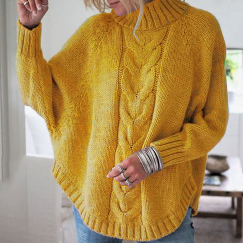 Pull femme en mailles grossières avec col montant et motif en torsades Chic und Stil