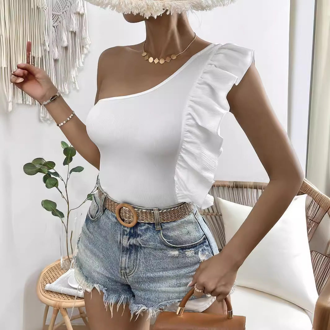 Top asymétrique pour femmes avec détails en volants Chic und Stil