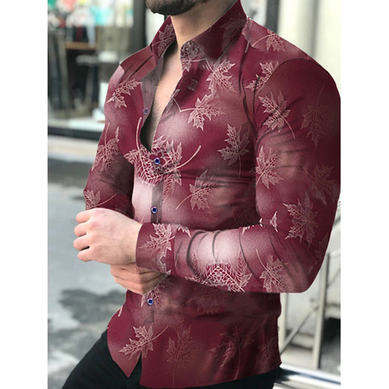 Chemise à manches longues élégante pour hommes avec un motif de feuilles moderne Chic und Stil