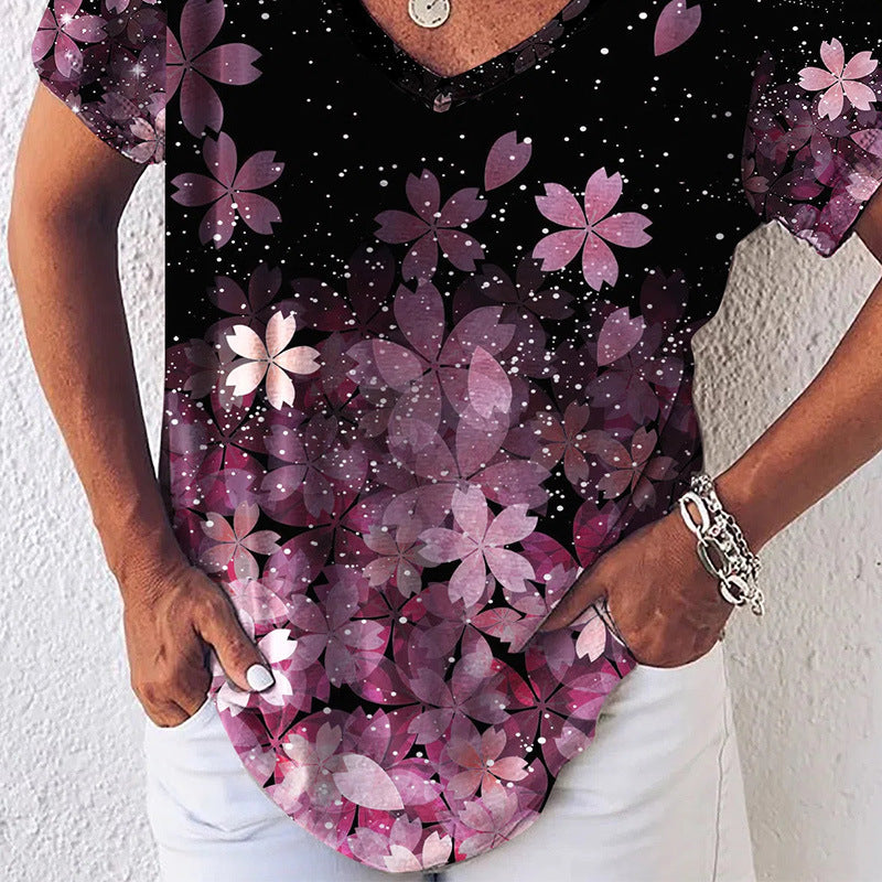 T-shirt à imprimé floral pour femmes à col en V Chic und Stil
