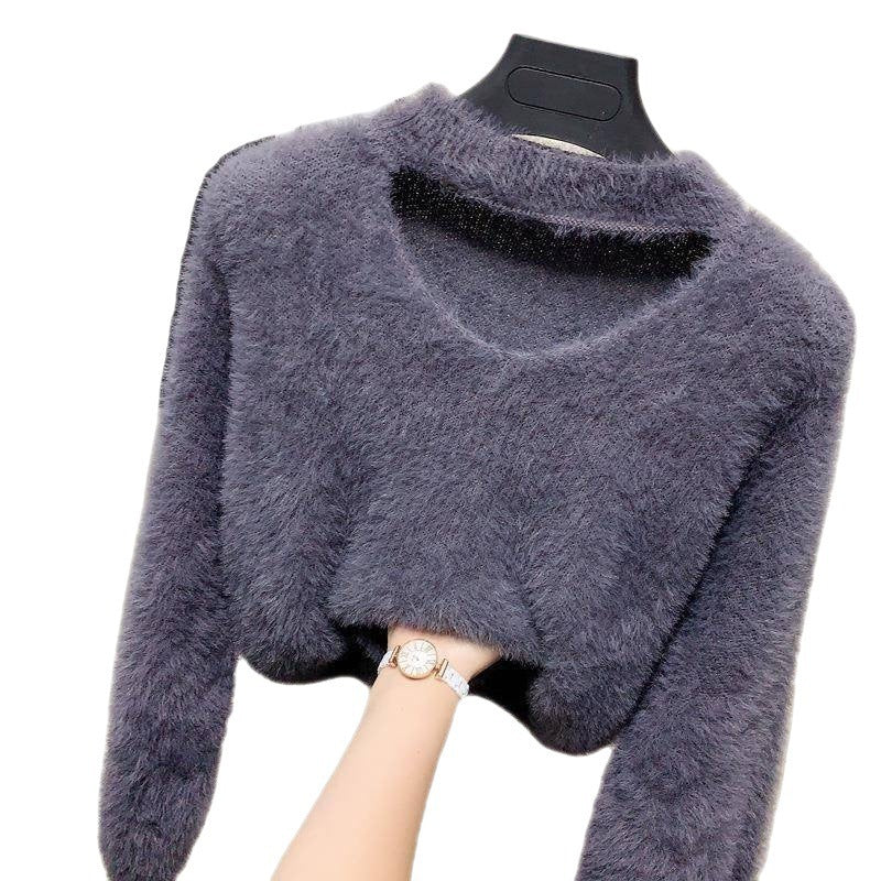Pull en V avec col haut pour femmes douce Chic und Stil