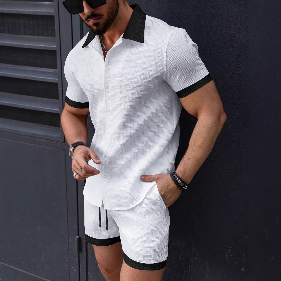 Chemise à manches courtes structurée pour hommes avec boutons et ensemble de shorts de loisirs Chic und Stil