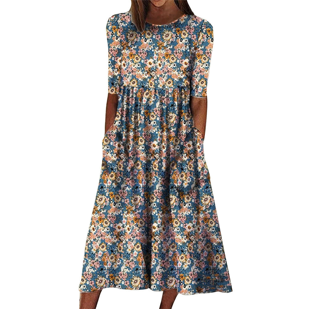 Robe midi florale fluide pour femmes chic et stylée