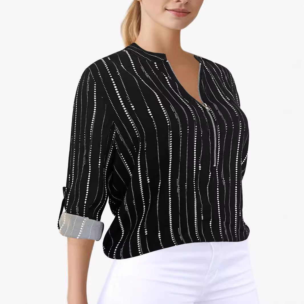 Chemisier pour dames avec fermeture éclair élégante et motif rayé moderne Chic und Stil