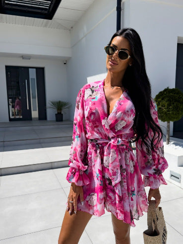 Robe portefeuille florale pour femme avec ceinture ajustable Chic und Stil