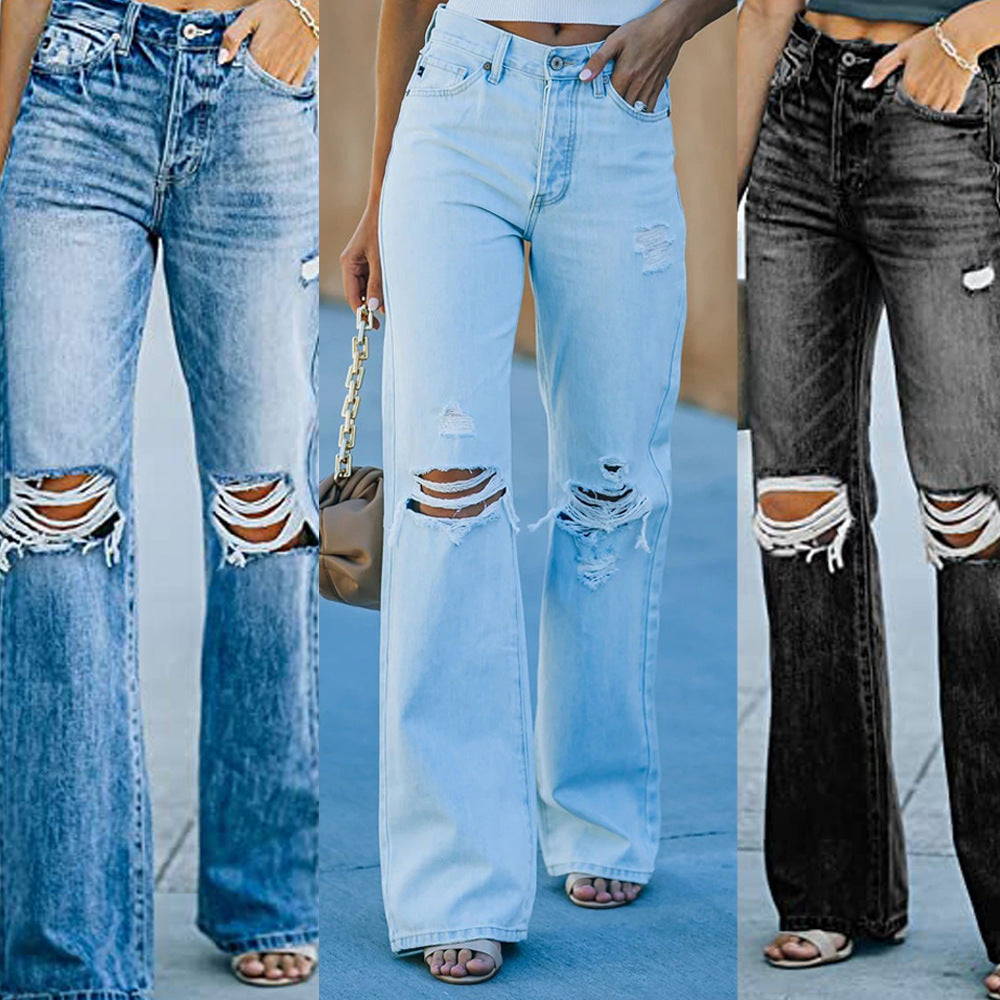 Jeans ample pour femmes au style destroyed avec poches hautes et détails authentiques Chic und Stil