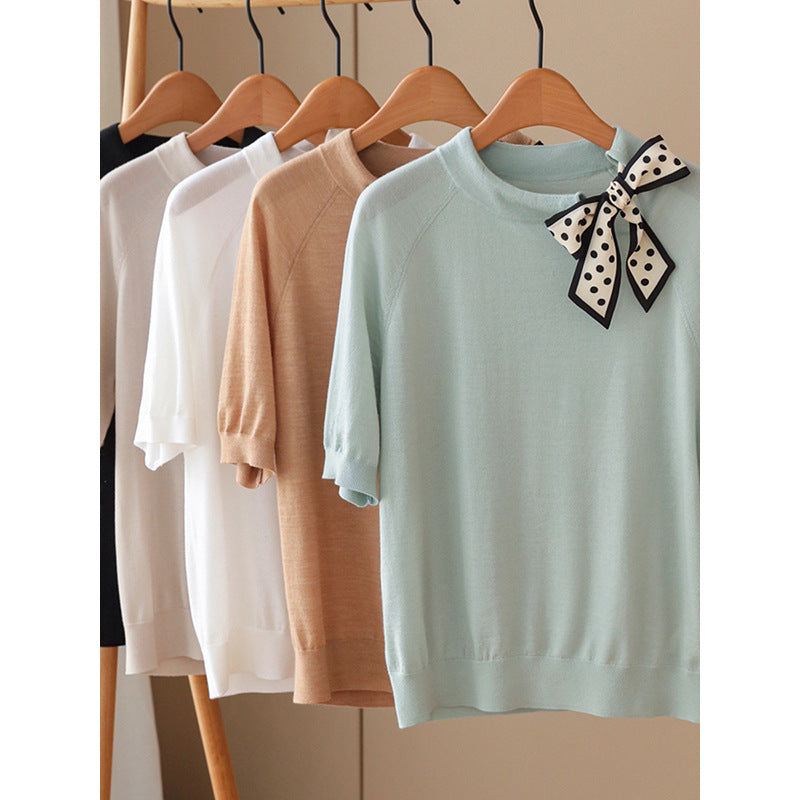 Haut en tricot élégant pour femme avec nœud décoratif Chic und Stil