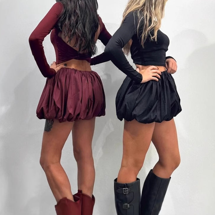 Robe courte à volants pour femmes avec manches longues et taille élastique Chic und Stil