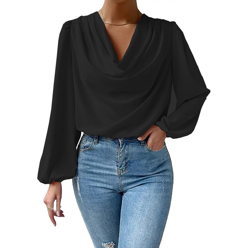 Chemisier élégant pour femmes avec décolleté en V profond et manches bouffantes décontractées Chic und Stil