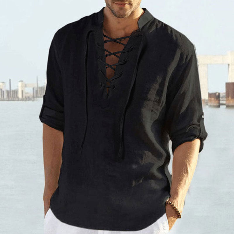 Chemise en lin aérienne pour hommes avec fermeture à lacets décorative Chic und Stil